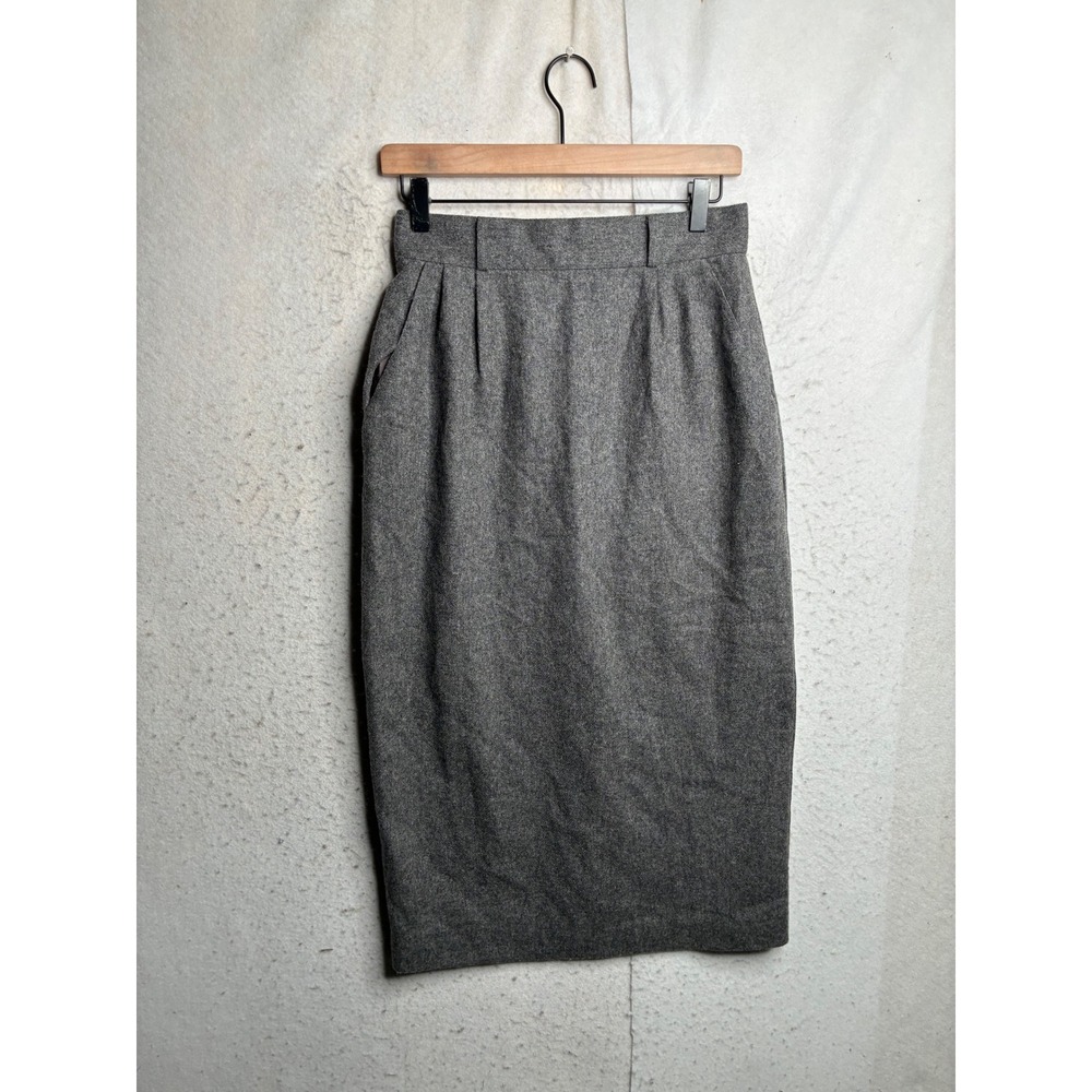 Vintage Michele Grey Pure Wool Pleated Pencil Skirt Made in USA Size 9/10